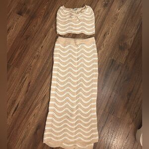 O. Vianca Tan and White Crochet Stapless Set